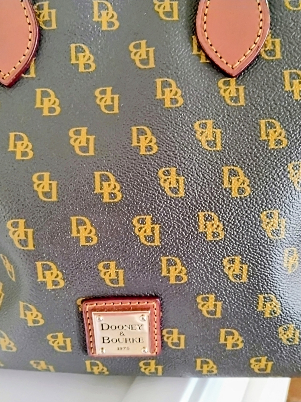 Dooney & Bourke Signature DB Monogram Satchel Brown Cognac Leather Trim - Picture 4 of 16